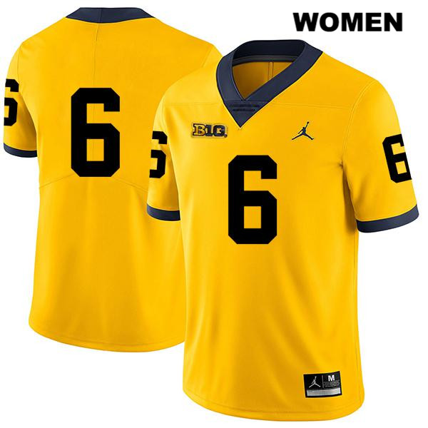 Women's NCAA Michigan Wolverines Michael Sessa #6 No Name Yellow Jordan Brand Authentic Stitched Legend Football College Jersey MB25G35NR